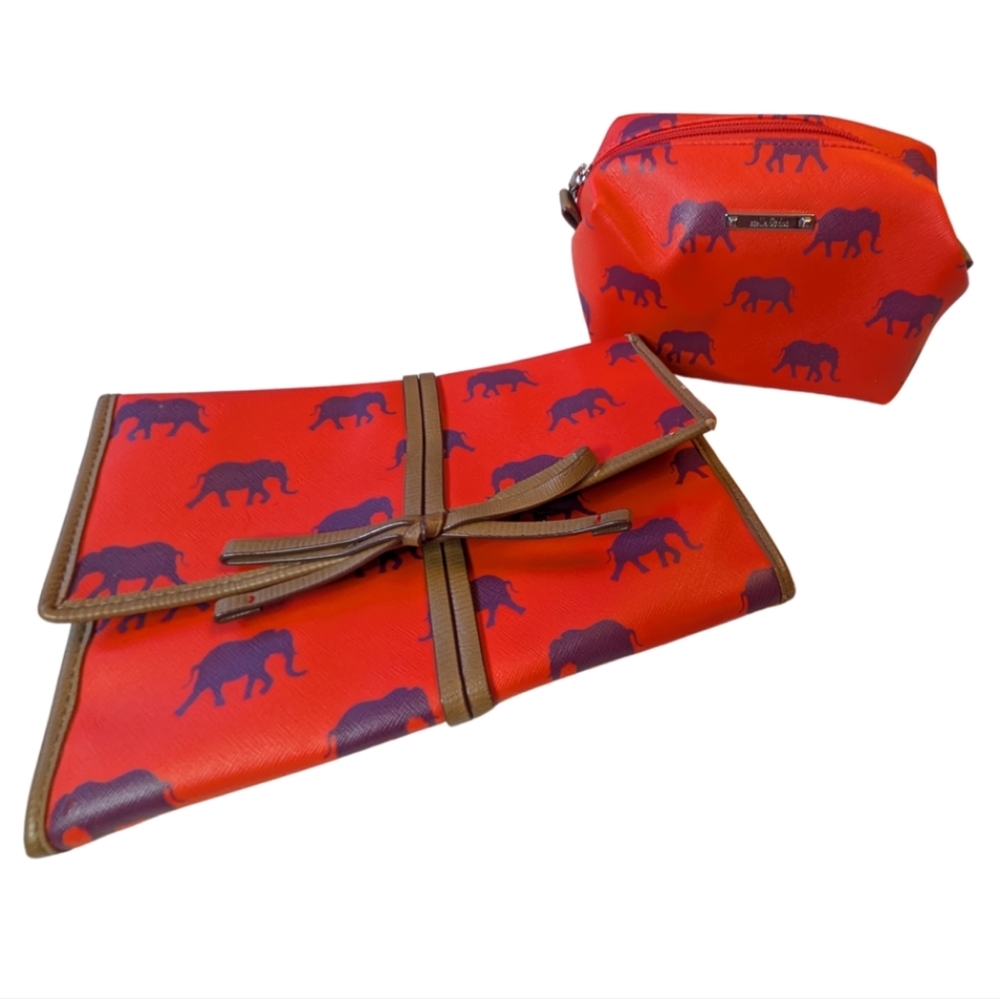 Stella & Dot 2 piece Red and Purple Elephant Print Travel Bags VGUC